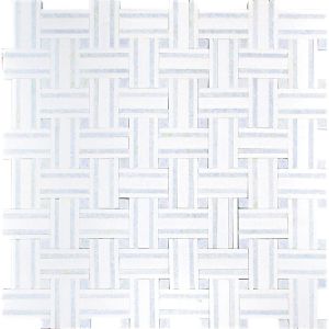Gialos Thassos-Blue Celeste White Basketweave Marble Mosaic Tile