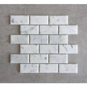 2" x 4" White Carrara Beveled Brick Polished Marble Mosaic Tile | Wall | Backsplash | Bathroom | Kitchen | Shower | Natural Stone