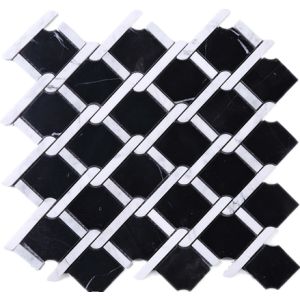 Nero Marquina and White Carrara Geometric Marble Mosaic Tile | Backsplash | Wall | Bathroom | Kitchen