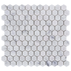 1"x1" Bianco White Carrara Hexagon Polished Marble Mosaic Tile