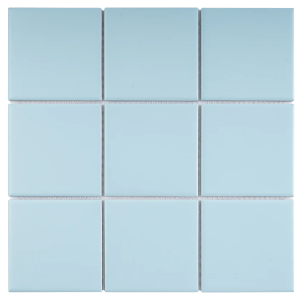 4" x 4" Light Blue Square Matte Porcelain Mesh Mounted Tile
