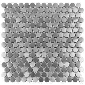 Silver Brushed Penny Round Metal Mosaic Tile | Roca Tile | Kitchen | Interior Wall | Backsplash | Accent Wall