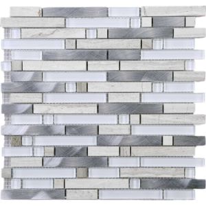 Grey Thread Glass & Stone Mesh Mounted Mosaic Tile