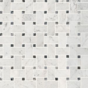 1" x 2" Carrara White Basketweave Honed Marble Mosaic Tile