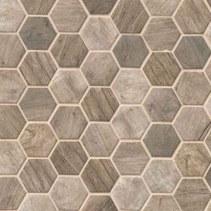 Driftwood 2" Hexagon 6mm Glass Mosaic Tile
