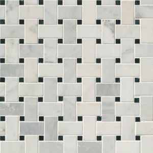 1"x 2" Greecian White Basketweave With Black Dot Polished Marble Mosaic Tile