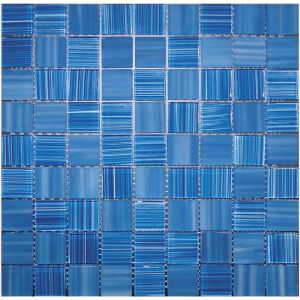 Mondrian Water Blue Square Mesh Mounted Glass Mosaic Tile