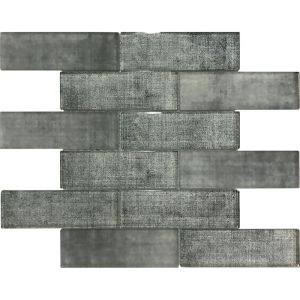 Graphite Linen Grey Brick Pattern Glass Mosaic Tile