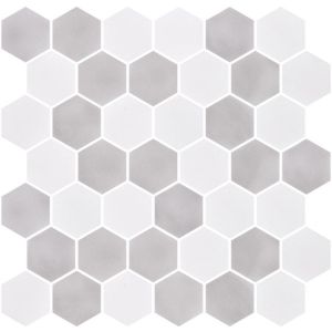 Stoneblend XL Soft Hexagon Pattern Recycled Glass Mosaic Tile | Wall |  Floor | Pool Rated | Shower | Bathroom | Kitchen