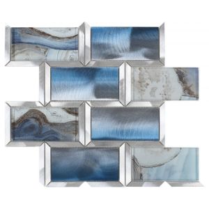 3x6 Artistic Shell Blue Glass & Blue Aluminum Subway Tile | Accent Wall | Shower Wall | Backsplash