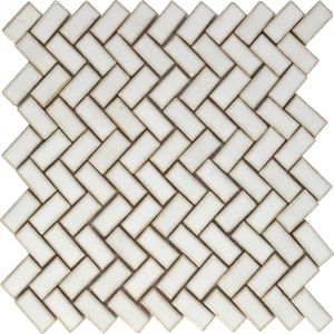 11.25x12.75 Herringbone Pattern Handmade Metallic White Porcelain Mosaic Tile | Pool Rated Tile