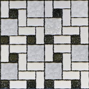 White & Black Block Random Porcelain Mosaic Tile Round Corner With Crystalline Finish