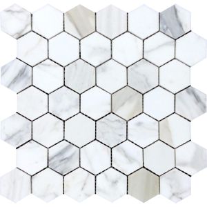 Empoli Grey Hexagon Calacatta Gold Honed Marble Mosaic Tile