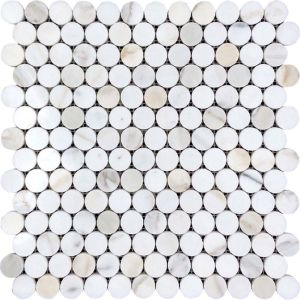 White Carrara Penny Round 3/4" Honed Marble Mosaic Tile