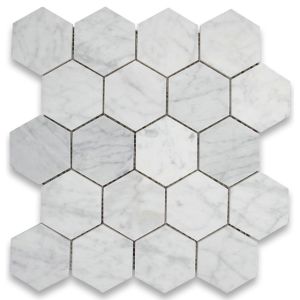 Bianco White Carrara 3" Hexagon Polished Mosaic Tile  for Bathroom, Kitchen and Floor